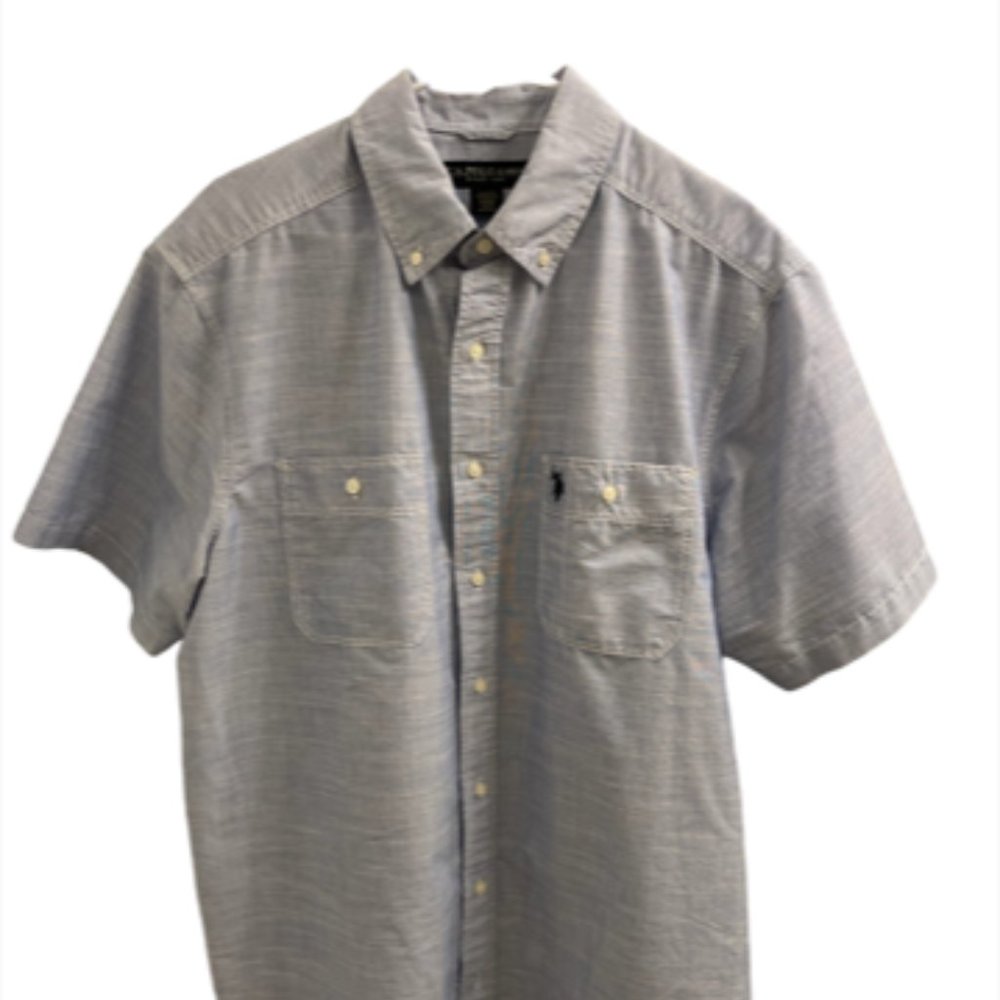 U.S. Polo Assn. Mens Shirt Sz LT Short Sleeves Blue Cotton Blend